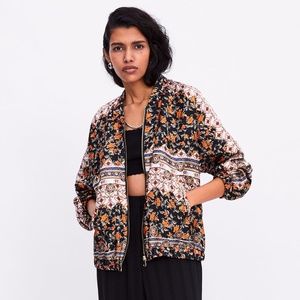 Zara Bohemian Floral Tapestry Print Bomber Jacket Medium